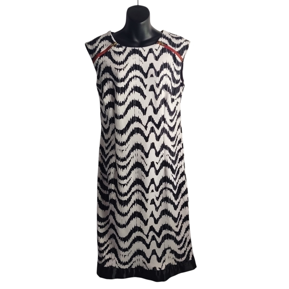 Madison Leigh Women's Size 10 Dress Sleeveless Black White Stretch Midi Dress